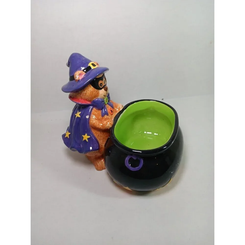 Vintage CKAO Ceramic Witch Bear With Cauldron Halloween Candy Dish